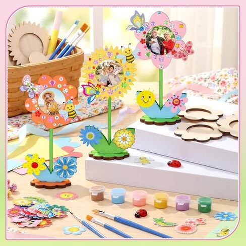 24 مجموعة من زهرة وعاء الخشب صورة إطار إطار زهرة إطارات الصور DIY الحرف مع ملصقات GEMS ملصقات الربيع الطلاء والفرش للأنشطة المنزلية الربيع الحفلات (ديزي) in Saudi Arabia