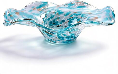 Hand Blown Murano-style Art Glass Bowl, 10.2-Inch Large Decorative Centerpiece for Table, Cobalt Blue Fruit Display & Kitchen Counter Decor in Saudi Arabia