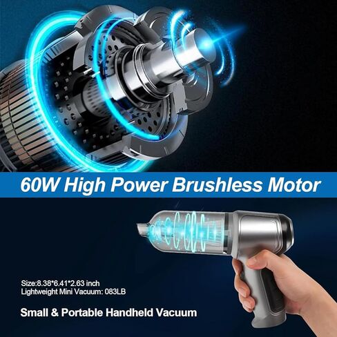 Mini Handheld Vacuum Cleaner Cordless - Car Vacuum Portable Rechargeable with High Power Brushless Motor 12000 PA Strong Suction 3 in 1 Mini Hand Vacuum (Grey) in Kuwait