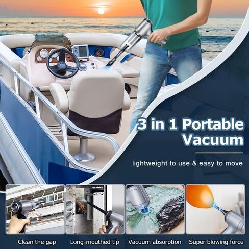 Mini Handheld Vacuum Cleaner Cordless - Car Vacuum Portable Rechargeable with High Power Brushless Motor 12000 PA Strong Suction 3 in 1 Mini Hand Vacuum (Grey) in Kuwait