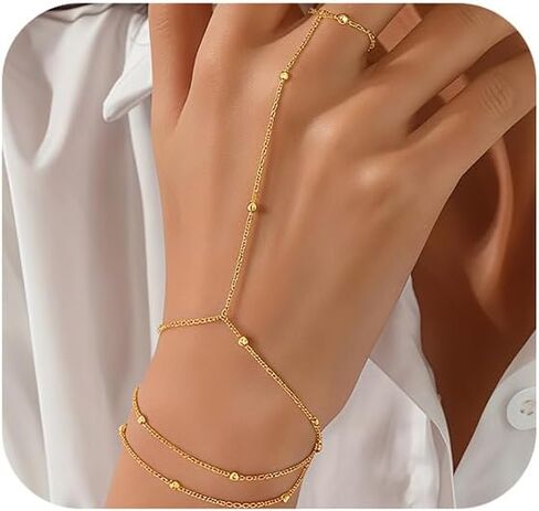 أساور سلسلة اليد الذهبية للنساء 18 قيراط مطلية بالذهب العصرية المكدس الدائري سوار مكعب زركونيا الخرزة رابط الأقمار الصناعية الطبقات اليد سلسلة البنصر مجوهرات هدايا قابل للتعديل 4 قطع in Saudi Arabia