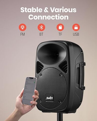 نظام Moukey MPA80 PA، مكبرات صوت PA قابلة لإعادة الشحن تعمل بالطاقة السلبية والنشطة مقاس 8 بوصة، طاقة ذروة 600 وات، مع حاملين ثلاثي القوائم، ميكروفون سلكي، جهاز تحكم عن بعد، يدعم BT/USB/TF/FM/AUX in Kuwait
