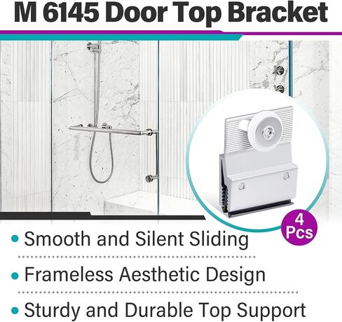 4 Pcs M 6145 Top Bracket Roller Assembly for 3/16 in Frameless Glass Shower Doors, 3/4" Plastic Wheel with Ball Bearings, Aluminum Chrome Finish Replacement for Sliding Glass Doors in Kuwait