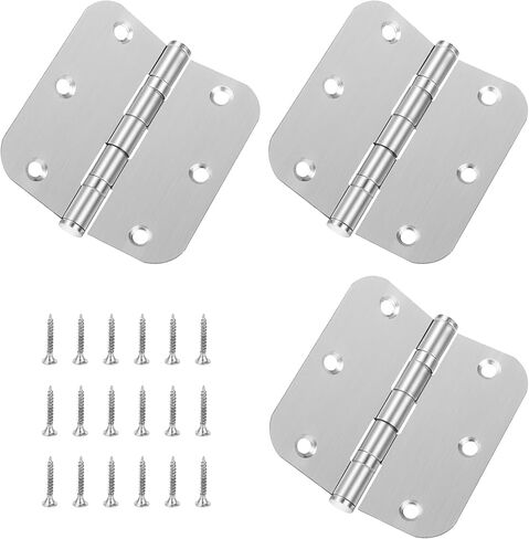 3.5 Inch Ball Bearing Door Hinges 3 Pack, Stainless Steel Rounded Door Hinges, 5/8 Radius Silver Stainless Steel Interior Door Hinge, Replacement Door Interior Metal Hardwares in Saudi Arabia