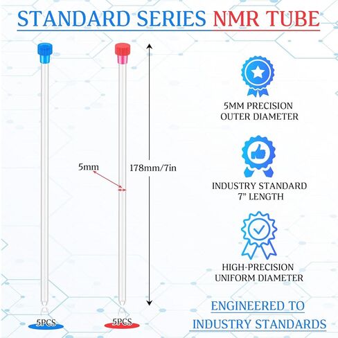 Nuanchu 10 قطع أنابيب Nmr مع أغطية، سلسلة قياسية من الدرجة الاقتصادية 5 مم أنبوب عينة Nmr بطول 7 بوصات، للاختبار والتجارب المعملية والأبحاث الجامعية والتعليم المعملي واختبار الجودة in Kuwait