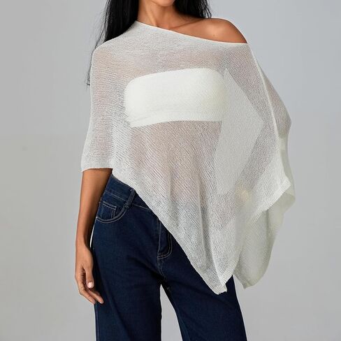 Womens Summer Sheer Poncho Top Crochet Mesh See-through Shawl Top Beach Cover-up Vacation Outfit in Saudi Arabia