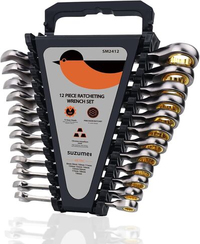 SUZUME 24 PCS SAE and Metric Ratcheting Wrench Set (1/4" - 7/8" & 8-19mm) 15K+ Cycle Locked Gears 72T Cr-V Steel Combination Wrench Sets with Organize Box for Tight Engine Bays Industrial Maintenance in Saudi Arabia