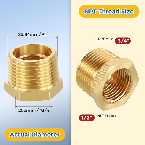 2 حزمة من تركيبات الأنابيب النحاسية، 3/4 بوصة NPT ذكر إلى 1/2 بوصة NPT أنثى النحاس السداسي المخفض، محول خرطوم أنبوبي مناسب للهواء والزيت وLP والغاز in Kuwait