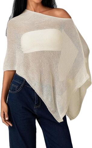 Womens Summer Sheer Poncho Top Crochet Mesh See-through Shawl Top Beach Cover-up Vacation Outfit in Saudi Arabia