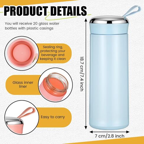 20 Pcs 14oz Water Bottle Glass with Plastic Outer Shell Double-layer Water Bottle with Handle Reusable Juicing Glass-lined for Juice Beverage Tea Men Women Gym Daily Use, 4 Color in Kuwait