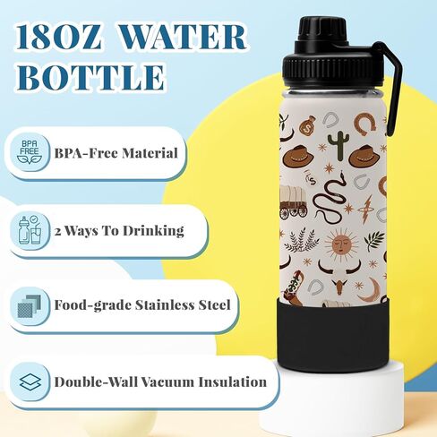 18oz Kids Water Bottle with Straw & 2 Lid, Western Cowboy Stainless Steel Water Bottle, Insulated, Leak Proof, BPA-Free, for School, Travel, Cowgirl Gift Cup for Boys Girls Birthday Gifts in Saudi Arabia