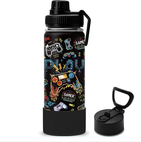 18oz Kids Water Bottle with Straw & 2 Lid, Western Cowboy Stainless Steel Water Bottle, Insulated, Leak Proof, BPA-Free, for School, Travel, Cowgirl Gift Cup for Boys Girls Birthday Gifts in Saudi Arabia
