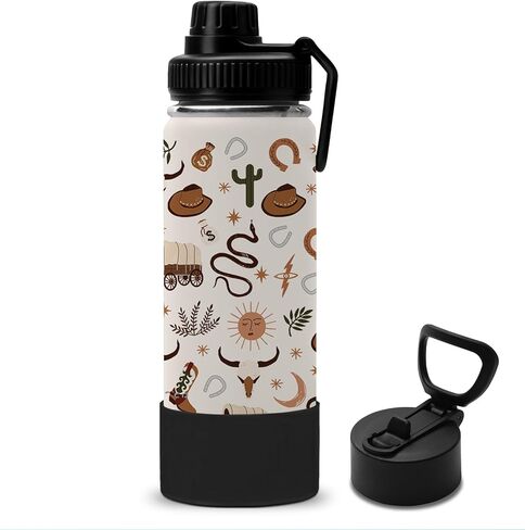 18oz Kids Water Bottle with Straw & 2 Lid, Western Cowboy Stainless Steel Water Bottle, Insulated, Leak Proof, BPA-Free, for School, Travel, Cowgirl Gift Cup for Boys Girls Birthday Gifts in Saudi Arabia