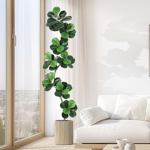 شجرة اصطناعية من GarveeHome Fiddle Leaf Fig مع زارع أبيض، نباتات صناعية بطول 6 أقدام في الداخل مع طحلب، نبات أرضي مزيف طويل القامة من المطاط في وعاء - أشجار صناعية لديكور غرفة المعيشة في المكتب المنزلي in Saudi Arabia