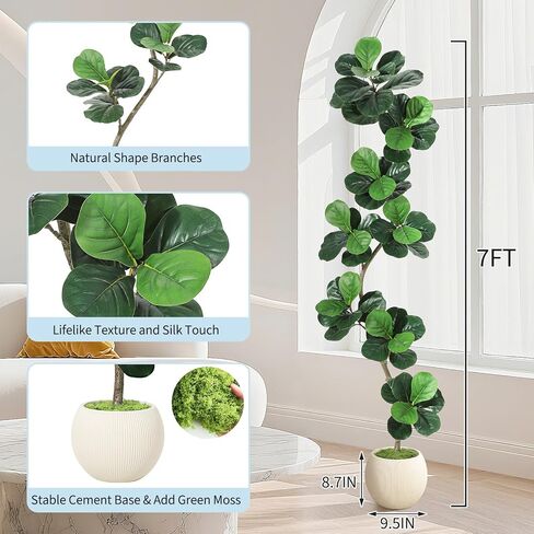 شجرة اصطناعية من GarveeHome Fiddle Leaf Fig مع زارع أبيض، نباتات صناعية بطول 6 أقدام في الداخل مع طحلب، نبات أرضي مزيف طويل القامة من المطاط في وعاء - أشجار صناعية لديكور غرفة المعيشة في المكتب المنزلي in Saudi Arabia