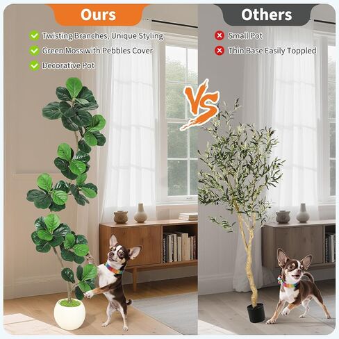 شجرة اصطناعية من GarveeHome Fiddle Leaf Fig مع زارع أبيض، نباتات صناعية بطول 6 أقدام في الداخل مع طحلب، نبات أرضي مزيف طويل القامة من المطاط في وعاء - أشجار صناعية لديكور غرفة المعيشة في المكتب المنزلي in Saudi Arabia