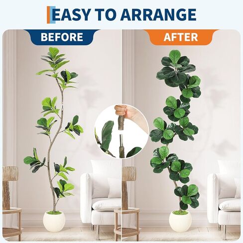 شجرة اصطناعية من GarveeHome Fiddle Leaf Fig مع زارع أبيض، نباتات صناعية بطول 6 أقدام في الداخل مع طحلب، نبات أرضي مزيف طويل القامة من المطاط في وعاء - أشجار صناعية لديكور غرفة المعيشة في المكتب المنزلي in Saudi Arabia