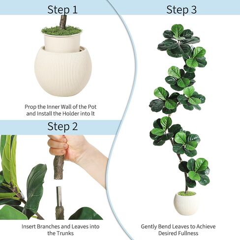شجرة اصطناعية من GarveeHome Fiddle Leaf Fig مع زارع أبيض، نباتات صناعية بطول 6 أقدام في الداخل مع طحلب، نبات أرضي مزيف طويل القامة من المطاط في وعاء - أشجار صناعية لديكور غرفة المعيشة في المكتب المنزلي in Saudi Arabia
