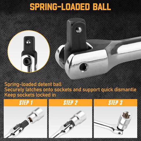 3PCS Breaker Bar Set, 3/8'', 1/4in, 1/2inch Breaker Bars with 180°Rotatable Head, Heavy Duty Breaker Bar Kit with 15 inch, 10 inch, 6 inch Length for Automobile and Motorcycle Maintenance and Repair in Kuwait