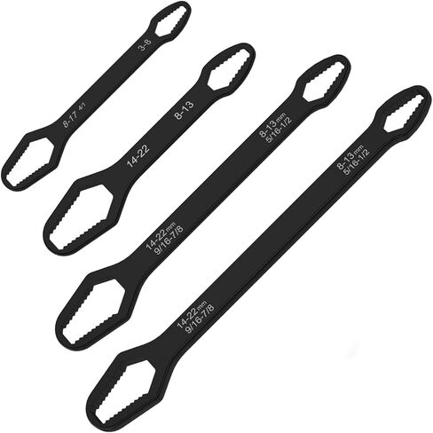 4PCS Universal Torx Wrench Double-Head Self-Tightening Wrench, Adjustable Glasses Wrench for 3mm-22mm Nuts,Multi-function Metal Wrench for Plumbing Repair Car Bicycle Home Engineering Repair in Kuwait