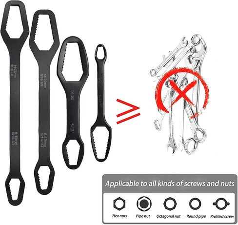 4PCS Universal Torx Wrench Double-Head Self-Tightening Wrench, Adjustable Glasses Wrench for 3mm-22mm Nuts,Multi-function Metal Wrench for Plumbing Repair Car Bicycle Home Engineering Repair in Kuwait