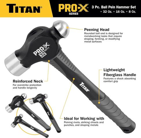 مجموعة مطرقة كروية من 3 قطع من Titan Pro-X 63706، تتضمن قلم كروي 8 أونصة و16 أونصة و32 أونصة، وحماية من الضربات الزائدة، ورؤوس فولاذية مشكلة، ومقابض من الألياف الزجاجية الممتصة للصدمات ومقابض منسوجة in Kuwait