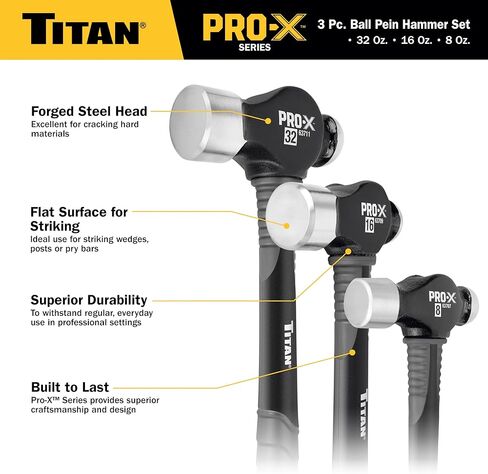 مجموعة مطرقة كروية من 3 قطع من Titan Pro-X 63706، تتضمن قلم كروي 8 أونصة و16 أونصة و32 أونصة، وحماية من الضربات الزائدة، ورؤوس فولاذية مشكلة، ومقابض من الألياف الزجاجية الممتصة للصدمات ومقابض منسوجة in Kuwait
