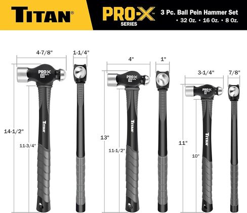 مجموعة مطرقة كروية من 3 قطع من Titan Pro-X 63706، تتضمن قلم كروي 8 أونصة و16 أونصة و32 أونصة، وحماية من الضربات الزائدة، ورؤوس فولاذية مشكلة، ومقابض من الألياف الزجاجية الممتصة للصدمات ومقابض منسوجة in Kuwait