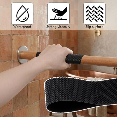 Rubber Grip Tape Anti Slip Tape, Ultra-Thin Strong Adhesive Anti-Slip Waterproof Heat Resistant Wear-Resistant Cushion Pad, Making Handles or Contact Surfaces Safer（Black, 1In x 16Ft） in Kuwait