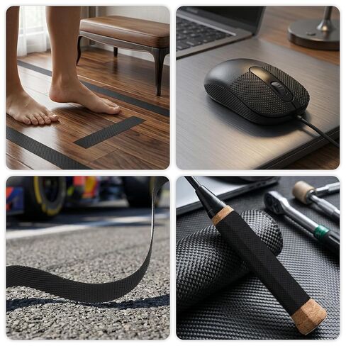 Rubber Grip Tape Anti Slip Tape, Ultra-Thin Strong Adhesive Anti-Slip Waterproof Heat Resistant Wear-Resistant Cushion Pad, Making Handles or Contact Surfaces Safer（Black, 1In x 16Ft） in Kuwait