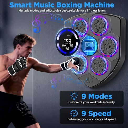 Music Boxing Machine,Smart Boxing Machine for Adults with Boxing Gloves,9 Modes & 9 Speeds Wall Mounted Music Punching Machine for Home Gym Office Workout in Kuwait