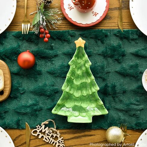 Artoid Mode Christmas Trees Green Soft Plush Faux Fur Jacquard Christmas Table Runner, Holiday Kitchen Dining Table Decoration for Home Party Decor 13x72 Inch in Kuwait