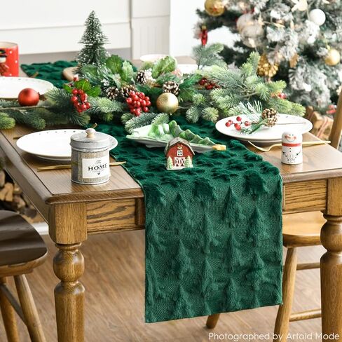 Artoid Mode Christmas Trees Green Soft Plush Faux Fur Jacquard Christmas Table Runner, Holiday Kitchen Dining Table Decoration for Home Party Decor 13x72 Inch in Kuwait