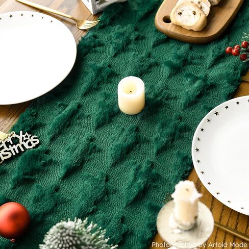 Artoid Mode Christmas Trees Green Soft Plush Faux Fur Jacquard Christmas Table Runner, Holiday Kitchen Dining Table Decoration for Home Party Decor 13x72 Inch in Kuwait