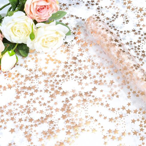 RUDONG M 3 Rolls Gold Star Table Runner, 16 Ft 11" Wide Sparkly Metallic Glitter Tulle Runner with Stars for Wedding, Christmas, Party Decor Centerpiece in Saudi Arabia