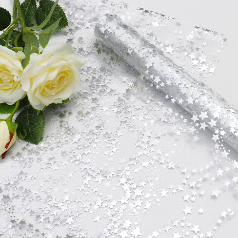 RUDONG M 3 Rolls Gold Star Table Runner, 16 Ft 11" Wide Sparkly Metallic Glitter Tulle Runner with Stars for Wedding, Christmas, Party Decor Centerpiece in Saudi Arabia