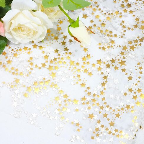 RUDONG M 3 Rolls Gold Star Table Runner, 16 Ft 11" Wide Sparkly Metallic Glitter Tulle Runner with Stars for Wedding, Christmas, Party Decor Centerpiece in Saudi Arabia