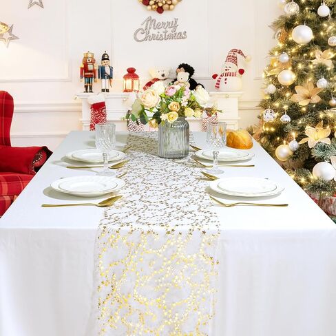 RUDONG M 3 Rolls Gold Star Table Runner, 16 Ft 11" Wide Sparkly Metallic Glitter Tulle Runner with Stars for Wedding, Christmas, Party Decor Centerpiece in Saudi Arabia