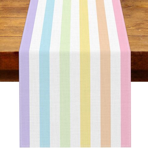 Easter Pastel Striped Table Runner Colorful Stripes Spring Birthday Party Decoration Home Kitchen Dining Room Table Decor in Kuwait