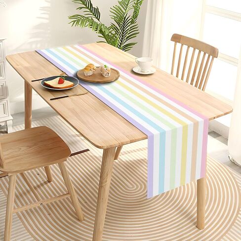 Easter Pastel Striped Table Runner Colorful Stripes Spring Birthday Party Decoration Home Kitchen Dining Room Table Decor in Kuwait