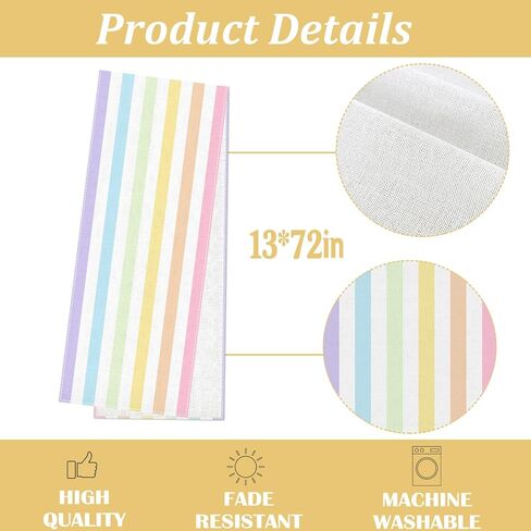 Easter Pastel Striped Table Runner Colorful Stripes Spring Birthday Party Decoration Home Kitchen Dining Room Table Decor in Kuwait