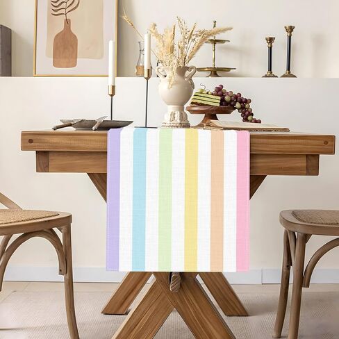 Easter Pastel Striped Table Runner Colorful Stripes Spring Birthday Party Decoration Home Kitchen Dining Room Table Decor in Kuwait