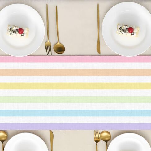 Easter Pastel Striped Table Runner Colorful Stripes Spring Birthday Party Decoration Home Kitchen Dining Room Table Decor in Kuwait