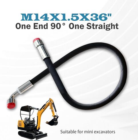 خرطوم هيدروليكي للحفار الصغير M14x1.5 X 36 بوصة، مع سلسلة واحدة بزاوية 90 درجة في أحد الأطراف، متوافق مع الحفارات الصغيرة الصينية الصنع مثل AGT in Kuwait