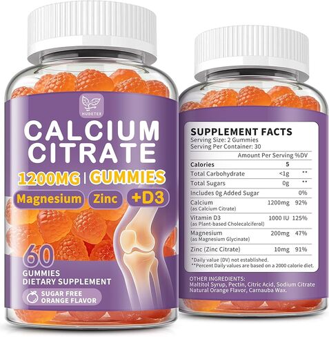 (2 Pack) Calcium Citrate 1200 mg for Women Men,Calcium Magnesium Zinc Vitamin D3 Gummies,High Absorption Calcium Chews Supplement for Bone,Teeth & Muscle Healthy,Sugar Free,Vegan,Non-GMO,Orange Flavor in Saudi Arabia