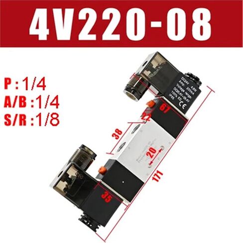 Solenoid Valve 220V Pneumatic 4V220-08 Air 5 Way 2 Position 1/4 Inch Coil Alloy Internal DC 12V Electric 24V AC 110V 1Pcs(4v220-08,AC 220V) in Saudi Arabia