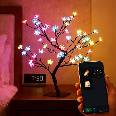 شجرة البتولا الذكية RGB بطول 2 قدم - شجرة مضاءة بإضاءة LED متغيرة الألوان مع تحكم في تطبيق بلوتوث، 16 مليون لون، مزامنة الموسيقى، مؤقت، لديكور عيد الميلاد الداخلي والخارجي، قطعة مركزية على الطاولة in Saudi Arabia