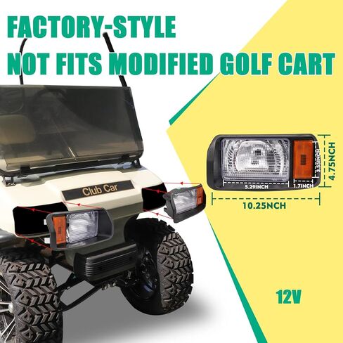 مصابيح الهالوجين الأمامية من Club Car DS لسيارة Club Car DS & Turf & Carryall 1993-Up عربة الجولف، طراز المصنع من جانب الركاب والسائق OEM # 101988002، 101988001، مجموعة مجموعة مصابيح الرأس البديلة 12 فولت in Kuwait