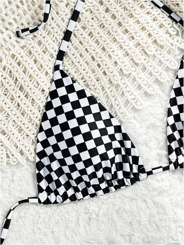 SOLY HUX Women's Plaid Triangle Bikini Top Only Halter Padded Swimsuit Tops Cute Swimwear in Saudi Arabia