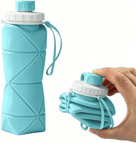 Collapsible Water Bottle 21oz (600ML) Silicone Foldable Reusable Leakproof Travel Water Bottle with Wrist Strap, Lightweight Portable Folding Bottle for Gym, Hiking, Camping & Travel, Gray in Kuwait